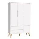 Ver imagem 1 de Guarda Roupa Infantil 3 Portas Theo Retrô Branco Fosco com Pés Amadeirado - Reller Móveis Branco