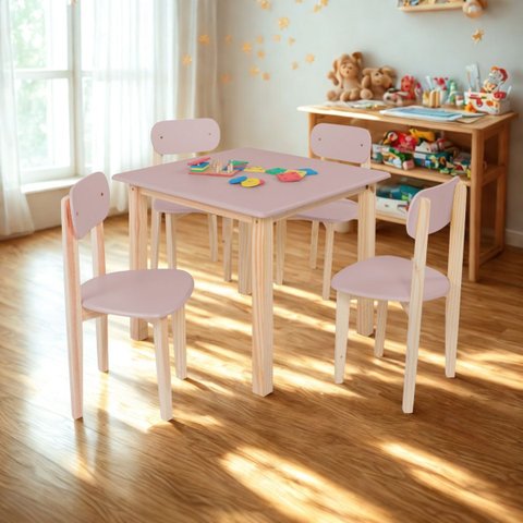 Conjunto Infantil Mesa/cadeira Modelo Colorê Madeira Pinus:rosa