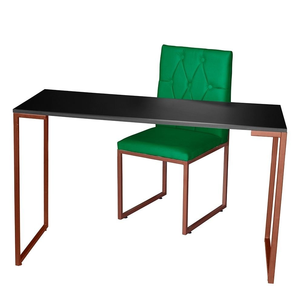 Kit Home Office Mesa Para Escritorio com Cadeira Malta Ferro Bronze Corino Verde - Móveis Mafer