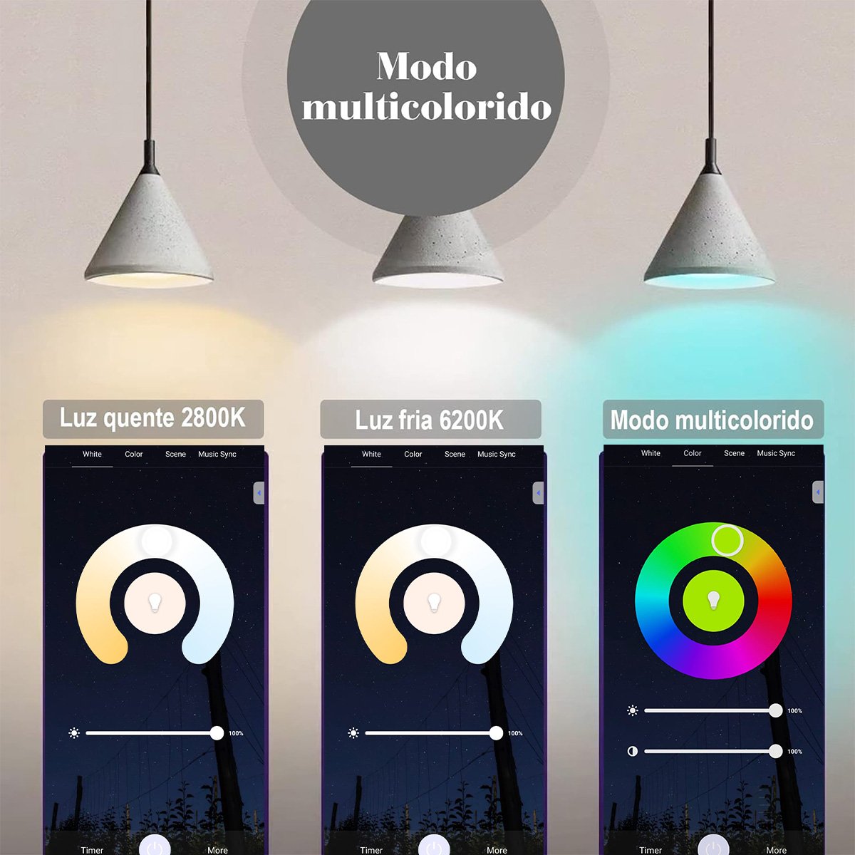 Lampada Led Smart Wifi Inteligente App Celular Rgb Iluminaçao Ajustavel 10w Programavel Decoraçao Ca - 2