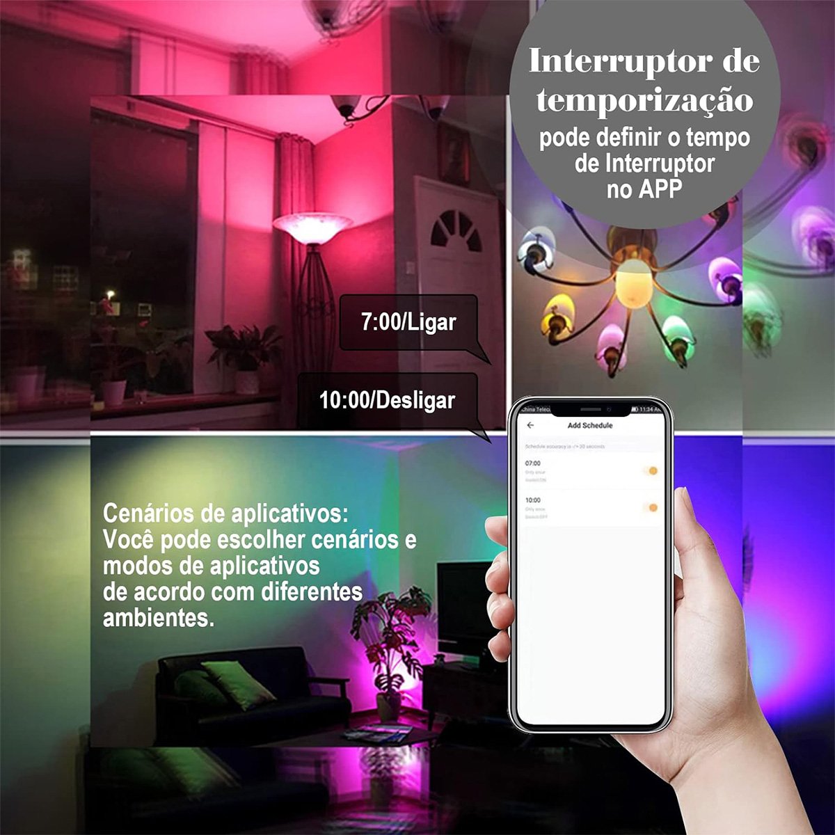 Lampada Led Smart Wifi Inteligente App Celular Rgb Iluminaçao Ajustavel 10w Programavel Decoraçao Ca - 6