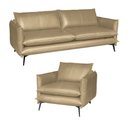 Ver imagem 1 de Conjunto Poltrona e Sofá Decorativo Sala de Estar América 4 Lugares 240cm Couro Bege - Mozzelar