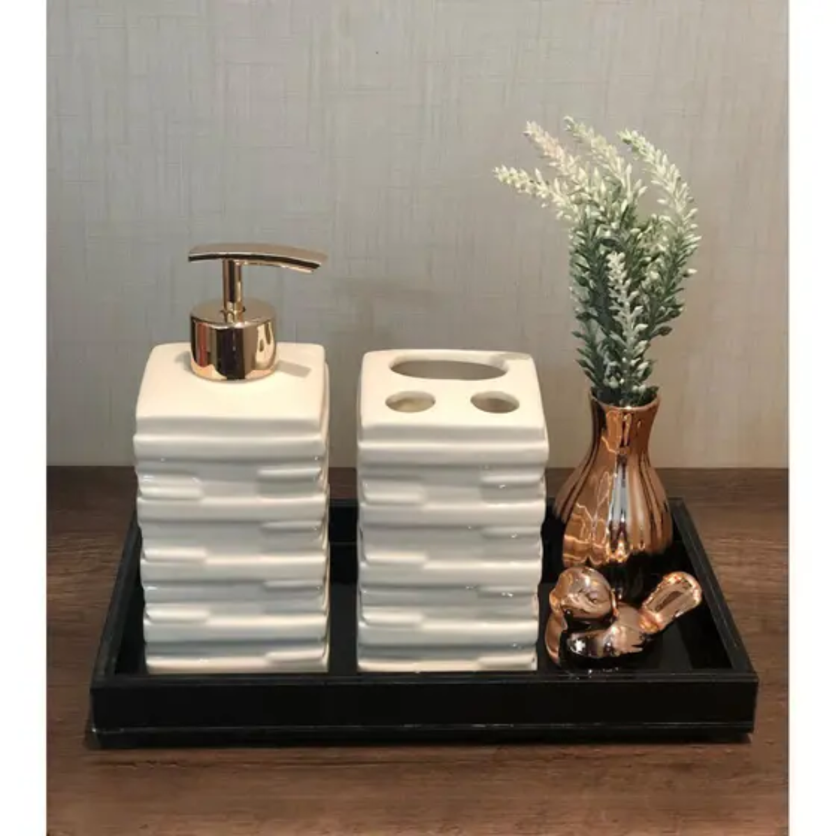 Kit Banheiro Lavabo Pia Decorado Moderno Organizador 2 Peças:Branco5227 - 3