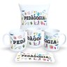 Kit com 1 Caneca de Porcelana e 1 Almofada Branca 30x30cm Personalizadas Profissões "pedagogia" - 1