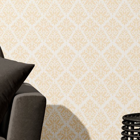 Papel De Parede Arabesco Bege e Branco Adesivo Vinílico Lavável