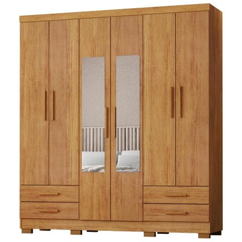 Guarda Roupa Casal 6 Portas com Espelho 182 cm Santiago Cedro Rudk