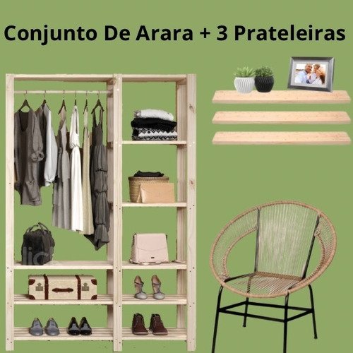 Conjunto Arara Mais Três Suporte Para Closet Otimizador De Espaço Sem Porta - 2