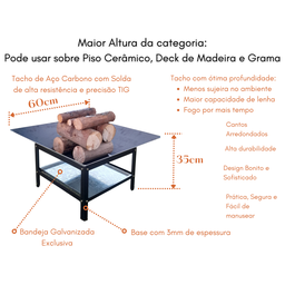 Lareira 60cm P/ Jardim Fogueira Externa Portatil a Lenha - 2