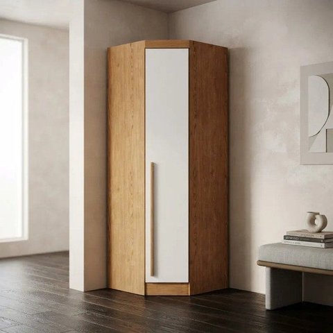 Guarda Roupa de Canto Oblíquo Modulado 1 Porta Cedro e Branco Infinity Marrom