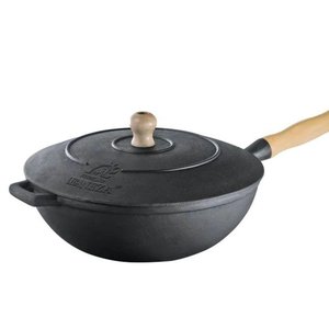 Panela Frigideira Wok em Ferro Fundido com Tampa 28cm