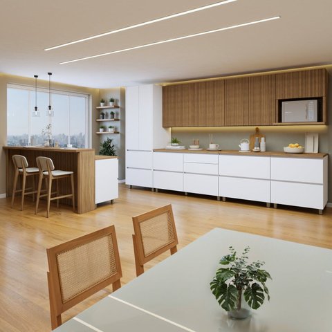 Cozinha Completa Modulada 10 Peças 14 Portas 11 Gavetas Norten Branco/Nature