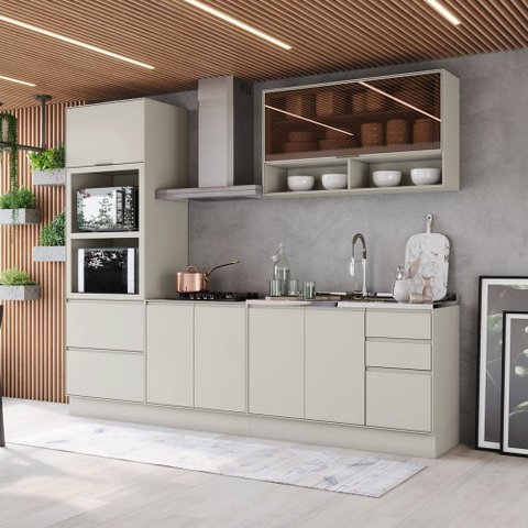 Cozinha Completa Fineze 7 Portas 4 Gavetas 100% MDF com Vidro Areia Hp Fineze - Henn