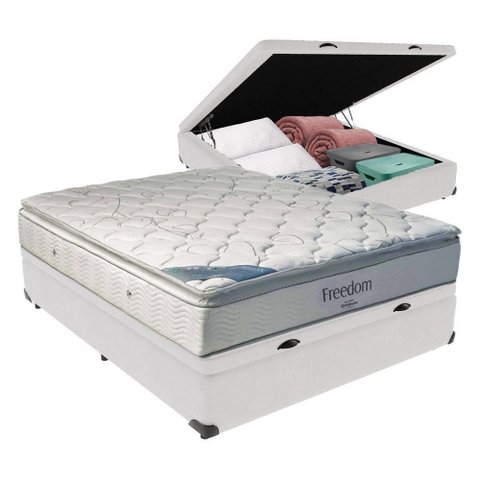 Cama Box com Baú Casal e Colchão Freedom Ortobom D33 Branco