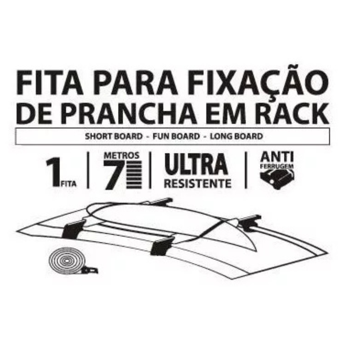 Fita Rack Extensora 7m para Prancha Surf Sup Longboard Fun:preto - 3