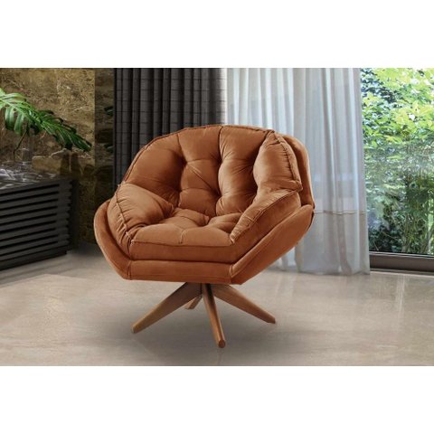 Poltrona Decorativa Pillow Top com Base Giratória Veludo Califórnia Terracota