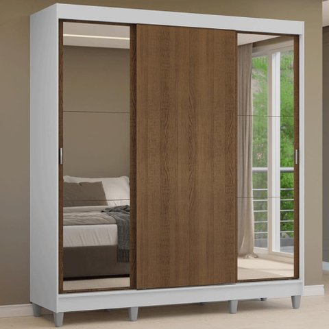 Guarda-Roupa Casal com Pés 3 Portas de Correr com Espelhos Reno Madesa
