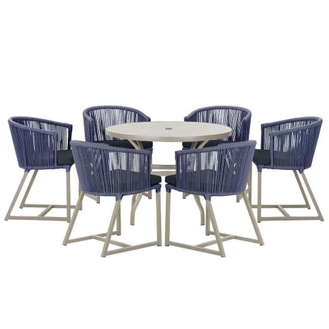 Mesa e 6 Cadeiras de Jantar Noronha Fendi E12 Trama Original Azul