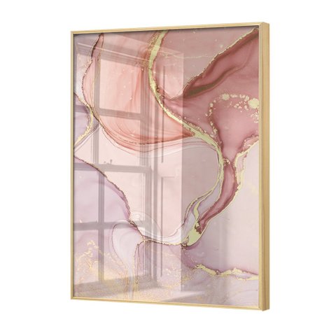 Quadro Luxuoso Moderno Sofisticado Rosa com Detalhe Dourado para Quarto
