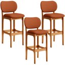 Ver imagem 1 de Kit 03 Banquetas Alta Bar Cozinha Sala Jantar Fixa Betta L02 Imbuia Tecido Terracota - Lyam Decor