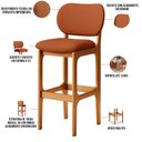 Ver imagem 4 de Kit 03 Banquetas Alta Bar Cozinha Sala Jantar Fixa Betta L02 Imbuia Tecido Terracota - Lyam Decor