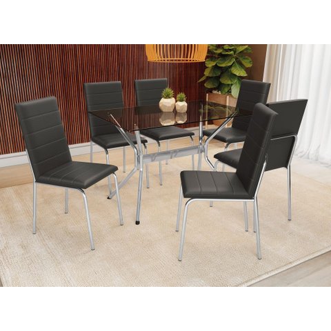 Conjunto Mesa com 6 Cadeiras Cmc790cr Linha Crome Combos Kappesberg Crome