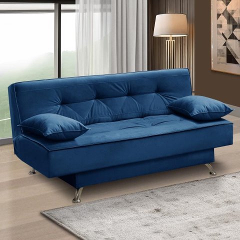 Sofá Cama 1,80m Flavia Suede Azul Rover & Beato