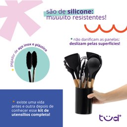 Kit 11 Utensílios de Cozinha de Silicone com Cabo de Madeira e Suporte - Tud - 4