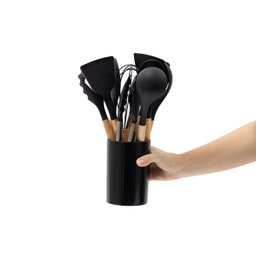 Kit 11 Utensílios de Cozinha de Silicone com Cabo de Madeira e Suporte - Tud - 2