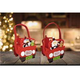 Kit 2 Cachepô Feltro Natal Carro com Alça Decorado Papai Noel e Boneco de Neve 20cm - Master Christm - 6