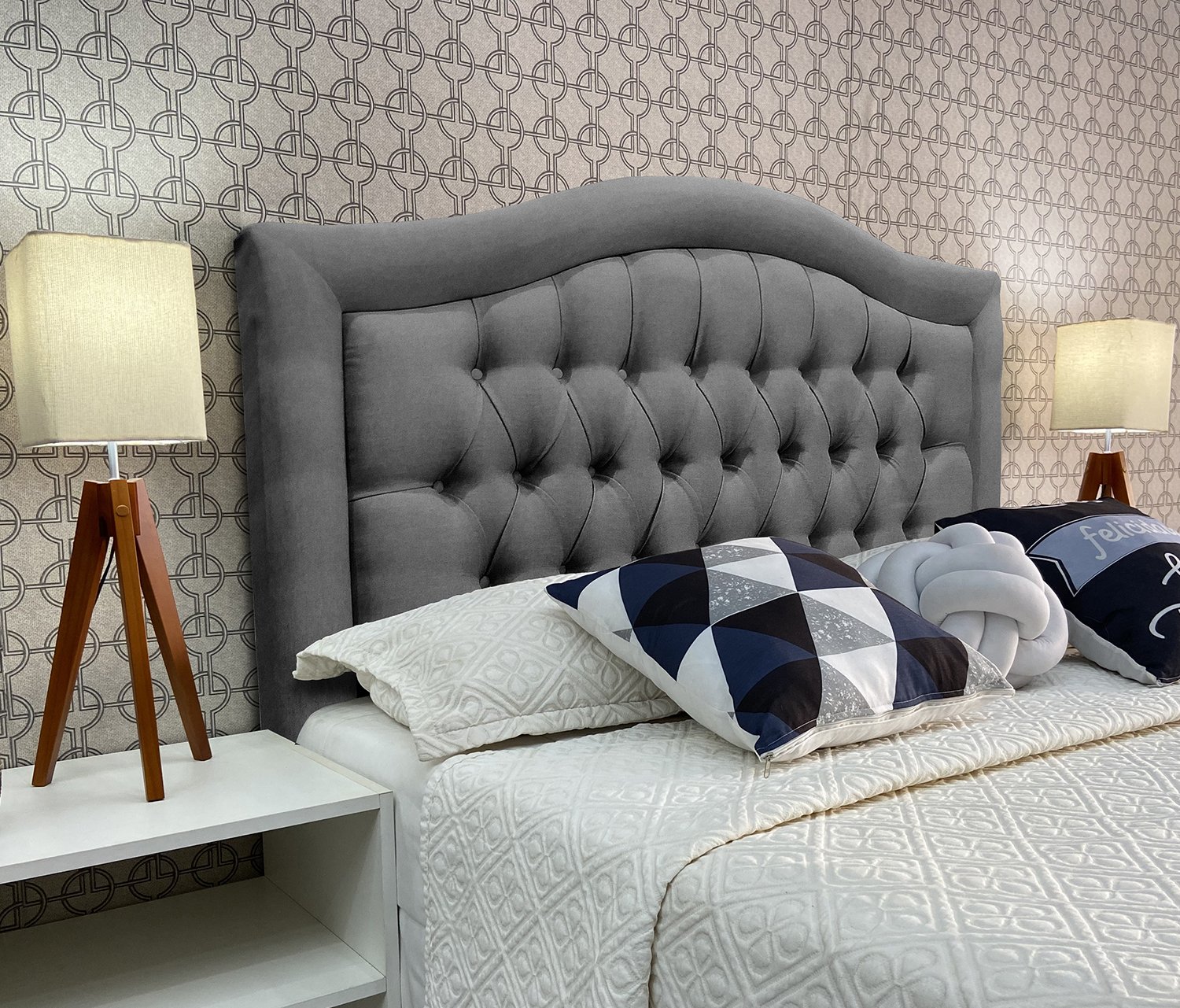 Cabeceira Cama Queen Capitone Sophia Provençal Linho Cinza 60 Rbl - 1