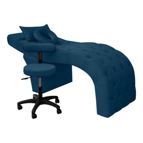 Maca Estética para Extensão de Cílios Charme + Mocho Tapeçado Veludo Azul Marinho