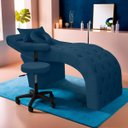 Ver imagem 2 de Maca Estética para Extensão de Cílios Charme + Mocho Tapeçado Veludo Azul Marinho