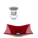 Ver imagem 1 de CUBA DE VIDRO RETANGULAR 39CM VERMELHO CEREJA + VALVULA CLICK