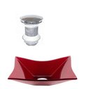 Ver imagem 1 de CUBA DE VIDRO RETANGULAR 39CM VERMELHO CEREJA + VALVULA CLICK