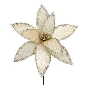 Poinsetia Flor Natalina Decorativa 35cm Champagne com Brilho | Natal Encantado Formosinha