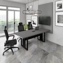 Ver imagem 1 de Mesa Industrial 2m 1 Cx de Tomada Pé Metal e Painel de Tv F5 Cor:cinza Sagrado com Preto