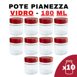 Kit Potes de Vidro Pianezza C/tampa em Metal Vermelho 180ml