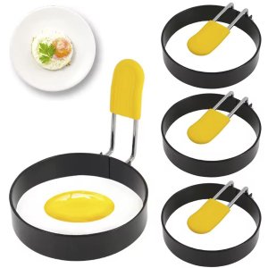 Anel Modelador de Ovo Antiaderente 4 Peças Fritura Cozimento Chapa Frigideira Omelete Hamburguer Lan