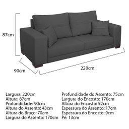 Sofá 2 Lugares Madri Linho - Doce Sonho Móveis Sofá 2 Lugares Sofás Cinza Escuro - 4