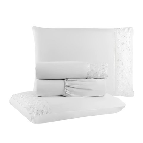 Jogo de Cama Branco 4 Peças Golden Bordado Inglês Hypercal 200 Fios