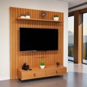 Ver imagem 3 de Painel para Tv 50 Polegadas Ripado 120cm Rack Suspenso Puxadores Couro Corrediças Telescópicas Inten