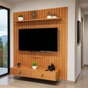 Ver imagem 2 de Painel para Tv 50 Polegadas Ripado 120cm Rack Suspenso Puxadores Couro Corrediças Telescópicas Inten