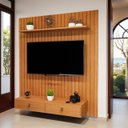Ver imagem 4 de Painel para Tv 50 Polegadas Ripado 120cm Rack Suspenso Puxadores Couro Corrediças Telescópicas Inten