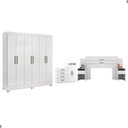 Ver imagem 1 de Conjunto para Quarto de Casal Falena Completo Branco MDP com Guarda Roupa Cômoda Cabeceira Demó