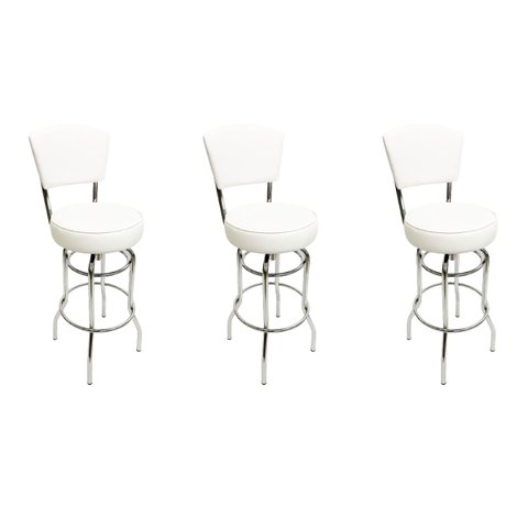 Combo 3 Banquetas Bar Cromada Bancada Média Altura 65cm Giratória Encosto Estofado Assento Grosso Br