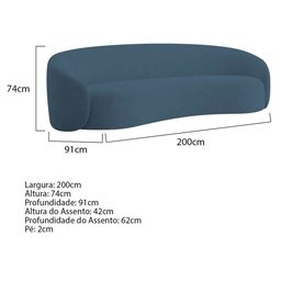 Kit Sofá 3 Lugares 200cm e 2 Poltronas Orgânica Luxo Recepção Amore Linho Azul Royal - Amarena Móvei - 3