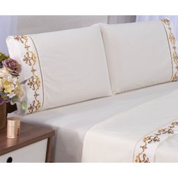 Jogo Lençol Casal Queen Bordado 400 Fiosrealeza Palha 4 Pçs - 2