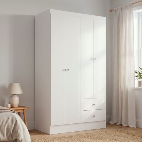 Guarda Roupa Solteiro 4 Portas e 2 Gavetas Astro 182 x 120cm Yescasa Branco/Rosa