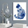 Quadro Arte Gato Floral Azul 24x18cm - com Vidro:moldura Branca - 2