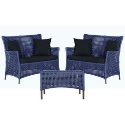 2 Sofás e Mesa Igapó Alumínio Marrom Corda Náutica E12 Trama Azul - 1